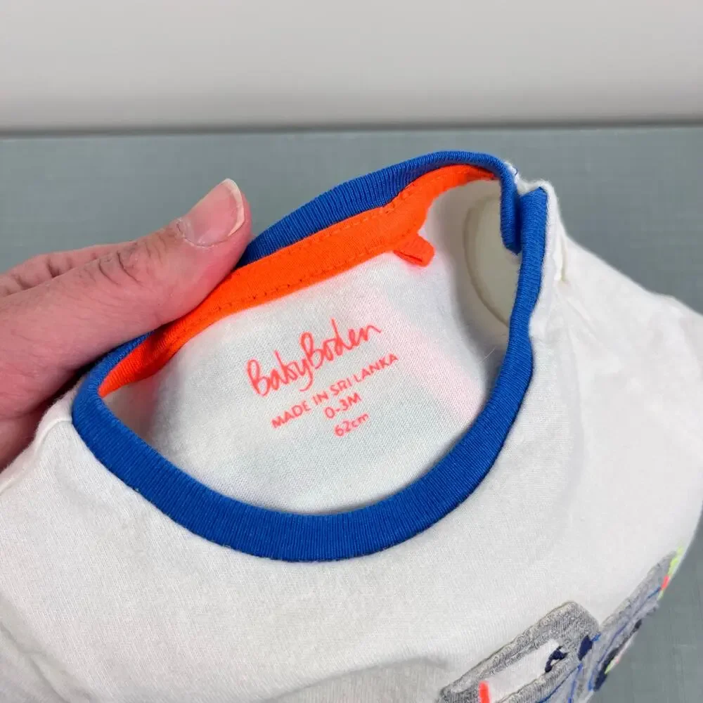 Mini Boden Jersey Short Set Blue Stripe Applique Truck 0-3 Months
